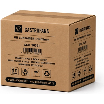 Gastrofans Výhodný multipack 6x Gastronádoba 1/6 GN 65 mm, nerezová, plná