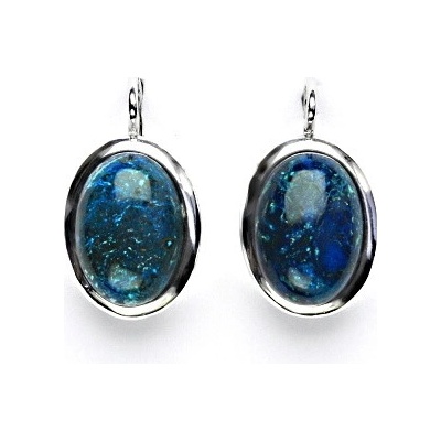 Čištín Zlaté náušnice, bílé i žluté zlato, přírodní kámen chryzokol tmavý - NK 1454