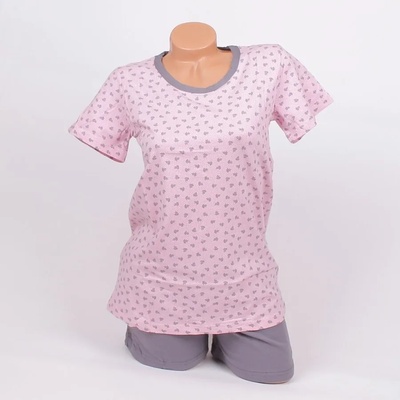 Лятна пижама в сиво и розово с точици и листенца