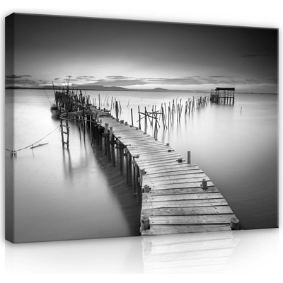 Postershop Obraz na plátně: Dřevěné molo (černobílé) - 75x100 cm
