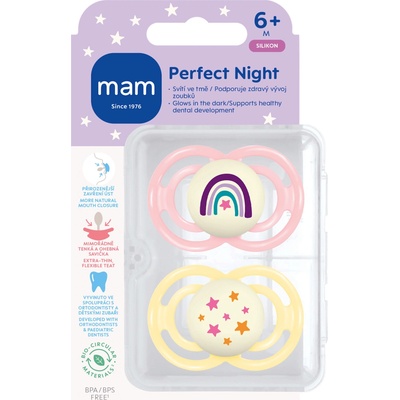 Mam dudlík Perfect night růžová/žlutá 2 ks