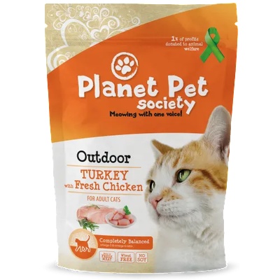 Planet Pet Society Turkey for Outdoor Cats - пълноценна храна с пуешко месо, за активни и отглеждани на открито котки, над 1 година, Без соя, царевица, пшеница, добавена захар, Финландия - 7 кг, 40451