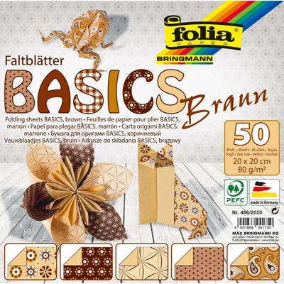 Folia Bringmann Origami papír Basics 80g/m2 50 listů 20x20 cm Hnědá