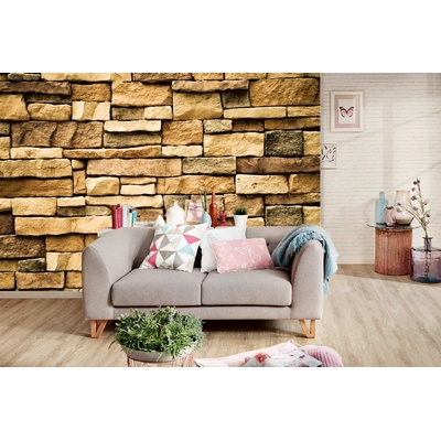 DIMEX ART Самозалепваща се флизелинова фототапета каменна стена с цветя 375 x 250 см