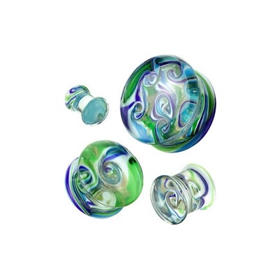 Piercingate Plug do ucha barevný vír PTP00306 Modrá/Zelená