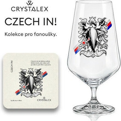 Crystalex Sklenice na pivo 540 ml s pivním táckem CZECH IN! Moravská orlice