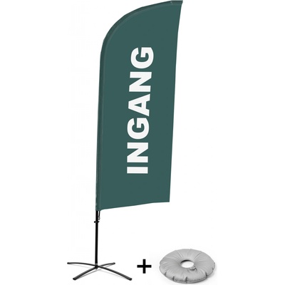 Jansen Display Kompletní sada reklamní vlajky ve tvaru křídla, Vchod, šedá, holandsky Křížová Základna, 1273 x 3030 mm