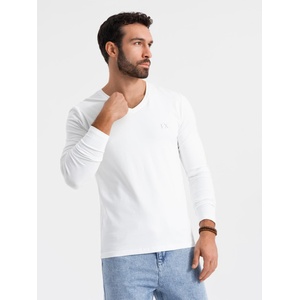 Ombre Clothing Мъжка тениска SLIM FIT с дълъг ръкав и V-образно деколте с еластан и щампа в бяло Ombre Clothing Ombre Clothing | Byal | МЪЖЕ | S