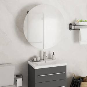 vidaXL Шкаф за баня с кръгло огледало и LED, сив, 47x47x17, 5 см (345585)