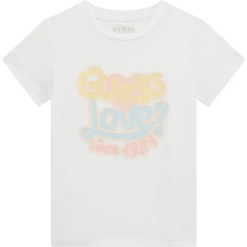GUESS Бяла тениска за мини момиче с цветен надпис Guess Love