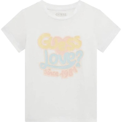GUESS Бяла тениска за мини момиче с цветен надпис Guess Love
