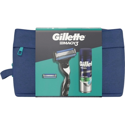 Gillette Dárková sada: Mach3 holicí strojek + 1 Břit + gel Series 200 ml + Taška