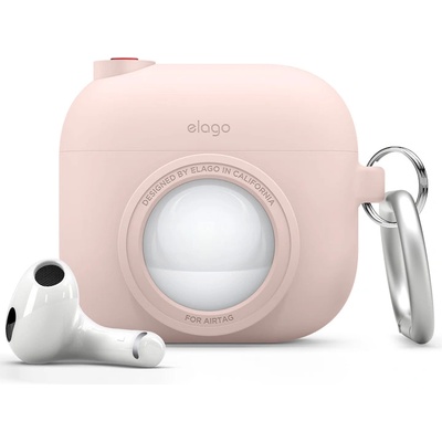elago Силиконов калъф (с място за AirTag) с карабинер за Apple AirPods 3 - Elago AirPods 3 Snapshot Silicone Case (розов) (EAP3AT1-SPK)