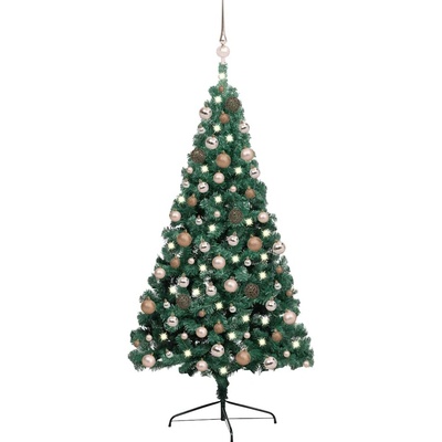 vidaXL Umělý vánoční půl stromek s LED a sadou koulí zelený 240 cm