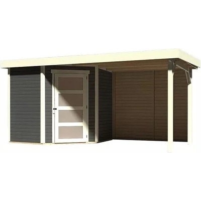 KARIBU SCHWANDORF 3 drevený domček + prístavok vrátane zadnej steny 240 cm (9211) 433 x 217 cm, terragrau LG3894