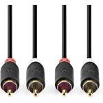 Nedis CABW24200AT30 Стерео аудиокабел 2x RCA мъжки, 2x RCA мъжки, позлатен, 3 м , кръгъл, антрацит (CABW24200AT30)
