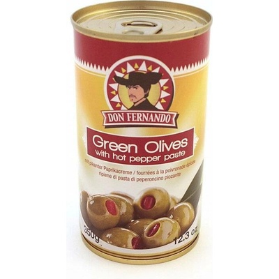 Don Fernando Zelené olivy plněné pikantní paprikovou pastou vypeckované 350 g