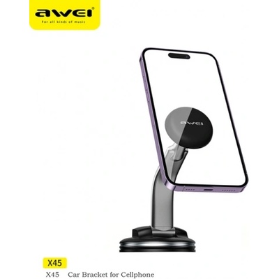 Awei X45 стойка за телефон за кола за предно стъкло и табло, магнит, 360°