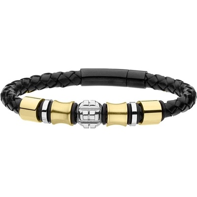 Manoki pánský náramek Mattio gold z pravé kůže a chirurgické oceli BA882SG černá