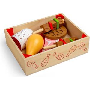 Bigjigs Toys - Дървен детски комплект за готвене - Месни продукти