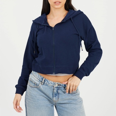 Brave Soul Суичър Brave Soul Cropped Zip Through Hoodie with Pockets - Navy
