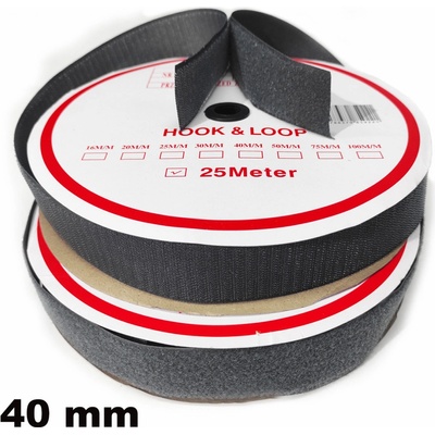 Pásik so suchým zipsom, set háčika a slučky, farba grafitová 40 mm, balenie 25 m