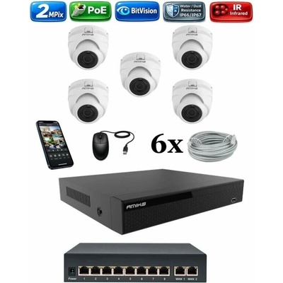 Amiko IP 5 kamerový set so switchom 2Mpix Dome 1200K5V2