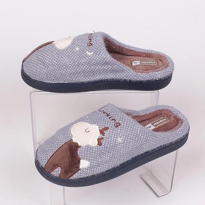 Дамски коледни пантофи в синьо с еленче