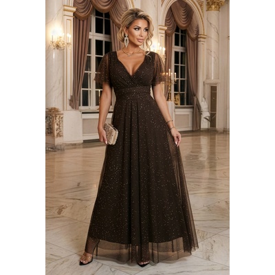 numoco basic Дълга рокля с брокат в кафяв цвят 635-4nmc-2738 - Кафяв, размер uni