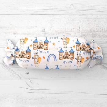 Biante vankúš valec bonbon Sandra SA-666 Modro-hnedé hrady a rytieri na bielom 15x80