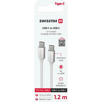 Swissten 71527203 USB-C/USB-C, 1,2m, stříbrný