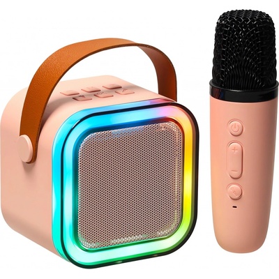 KIK KX3379 Karaoke Bluetooth reproduktor 6 W bezdrôtový mikrofón ružový