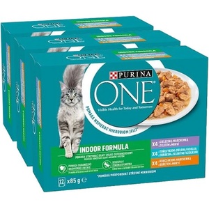 PURINA ONE INDOOR с телешко, риба тон и пилешко в сос 36 x 85 г