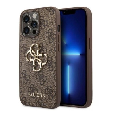 GUESS Предпазен калъф Guess PU 4G Metal Logo за iPhone 14 Pro, Кафяв