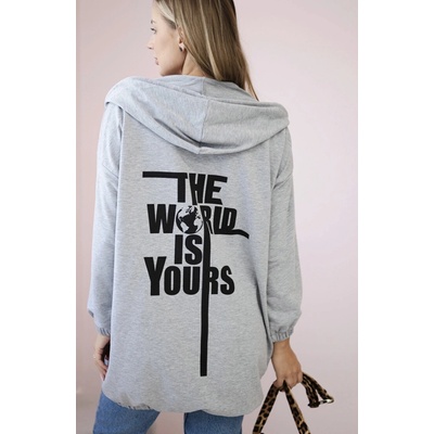Kesi 9117SE Dámska mikina s potlačou „The world is yours“ šedá
