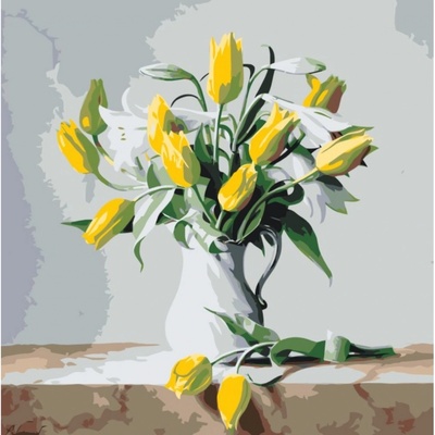 MALUJEŠ Malování podle čísel PIETER WAGEMANS ŽLUTÉ TULIPÁNY Rozměr 50 x 50 cm Rámování vypnuté plátno na rám