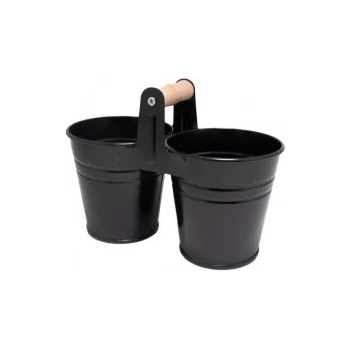 Image 1 of FERONYA - Метални кофички 10см 2-ка с дървена дръжка, черни, (5410-2) (0116116)