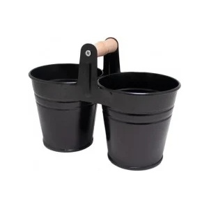 FERONYA - Метални кофички 10см 2-ка с дървена дръжка, черни, (5410-2) (0116116)