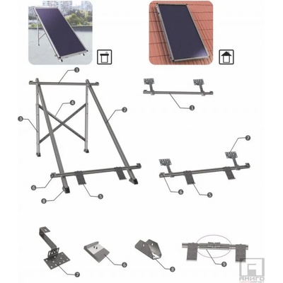 Sunsystem Стойка за 1 слънчев панел-колектор Sunsystem, за равен покрив, алуминиева (sunsystem-stoika-al-r-1)
