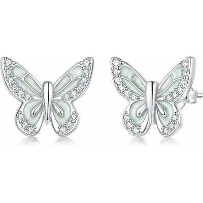 GRACE Silver Jewellery Stříbrné náušnice motýl se zelenkavými křídly a zirkony E-YIE360/423 Stříbrná