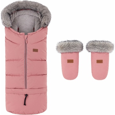 Petite&Mars zimní set Arctic 4v1 a rukavice na kočárek Furry old rose