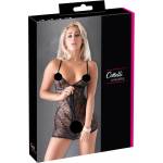 Cottelli Collection - секси дантелена рокля с лъскави райета - черна - M