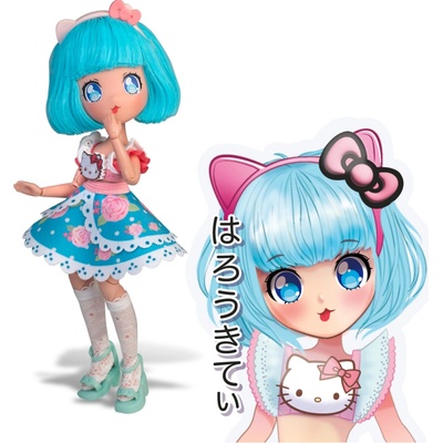 Hello Kitty Manga bábika, 19 cm (Pretty Pink – modré vlasy)