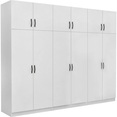 TopMebel Victoria шесткрилен гардероб от меламин с надстройка в дъбов цвят 300×60×240 см