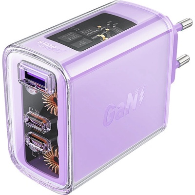 ACEFAST Адаптер Acefast, GaN, 65W, 1x USB, 2x USB-C, лилав (A45) (A45-purple)