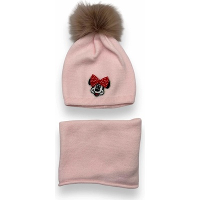 dívčí zimní čepice Minnie Mouse s nákrčníkem růžová