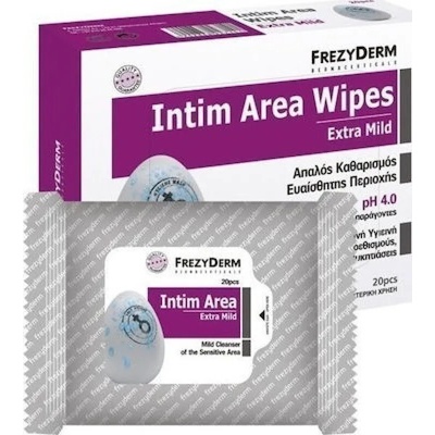 FREZYDERM Мокри кърпички за нежно почистване на чувствителната област, Frezyderm Intim Area Wipes Extra Mild pH 4 Cleansing Wipes 20pcs