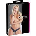 Cottelli Collection - дамски прашки с перли и отворени цветя - черни - XL (23216531051)