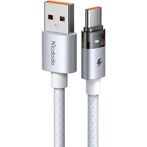 Mcdodo Кабел за данни - Mcdodo (CA-6892) - със светлина при зареждане, USB-C → USB-A, прозрачен кабел, 6A, 1.2m - Бял