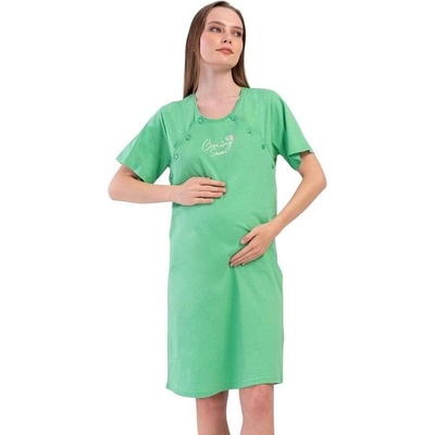 Зелена памучна нощница за кърмачки с надпис